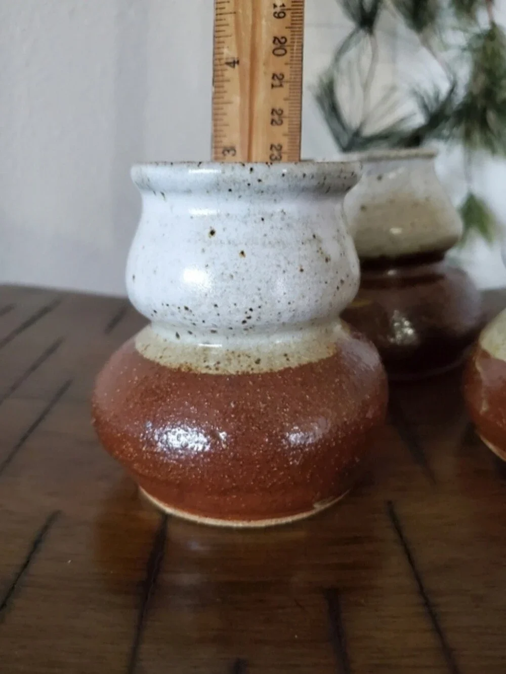 MCM Hand Thrown Pottery Set 3 Mini Vases Rustic Ceramic Candle Holders Jars